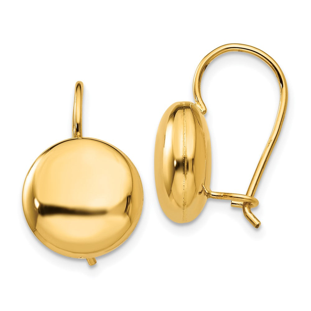 14k Yellow Gold 12 mm Button Kidney Wire Earrings (2.45 grams)