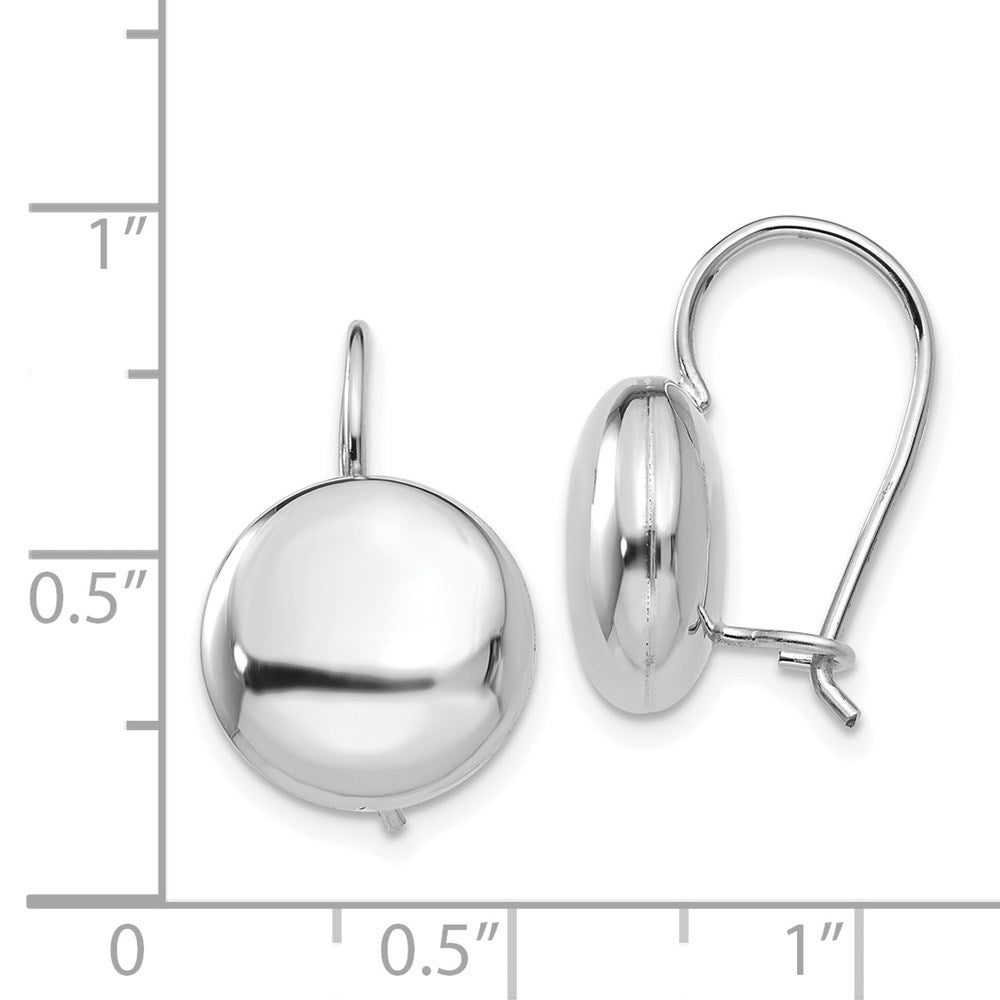 14k White Gold 12 mm Button Kidney Wire Earrings (2.46 grams)