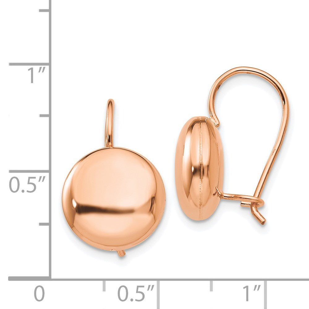 14k Rose Gold 12 mm Button Kidney Wire Earrings (2.3 grams)