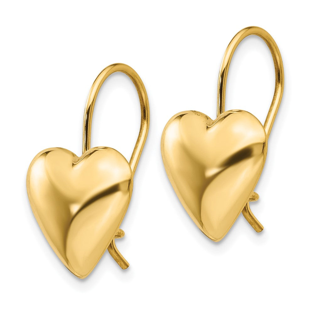 14k Yellow Gold 11.5 mm Puffed Heart Kidney Wire Earrings (1.85 grams)