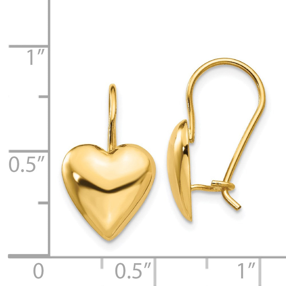 14k Yellow Gold 11.5 mm Puffed Heart Kidney Wire Earrings (1.85 grams)