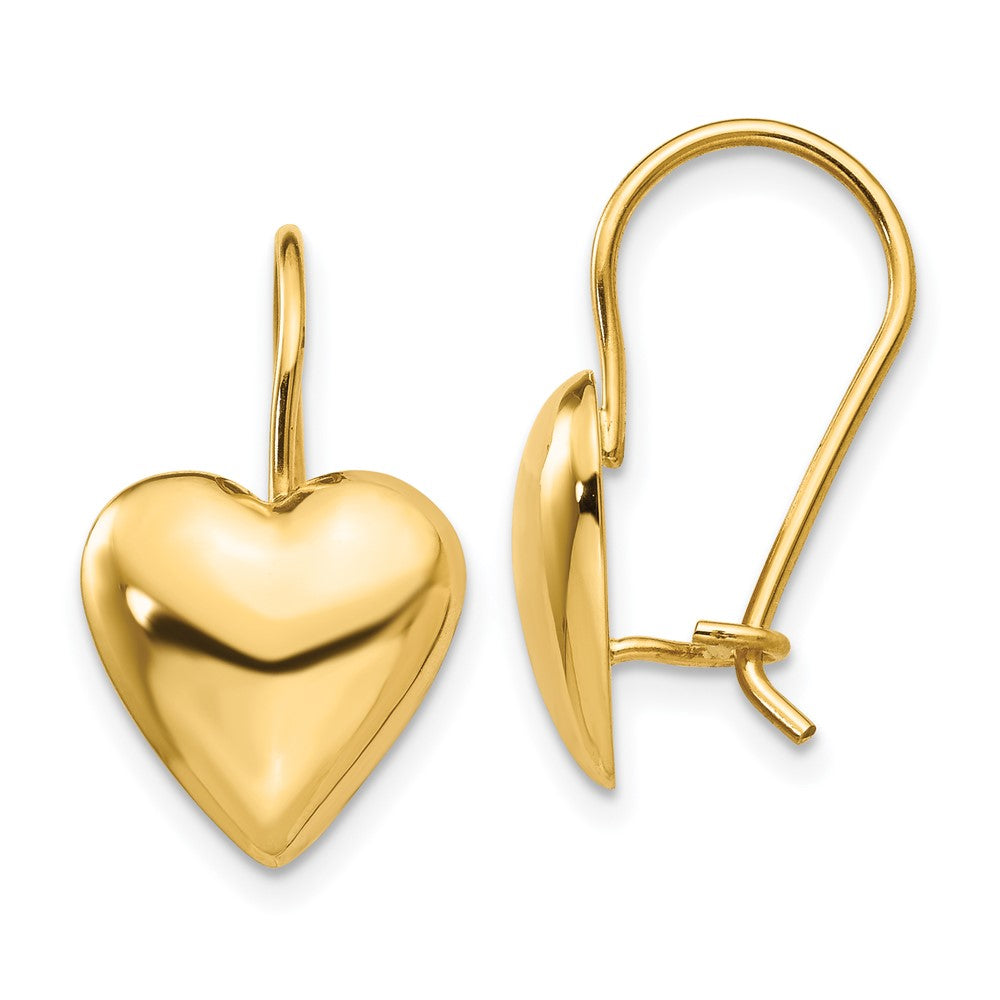 14k Yellow Gold 11.5 mm Puffed Heart Kidney Wire Earrings (1.85 grams)