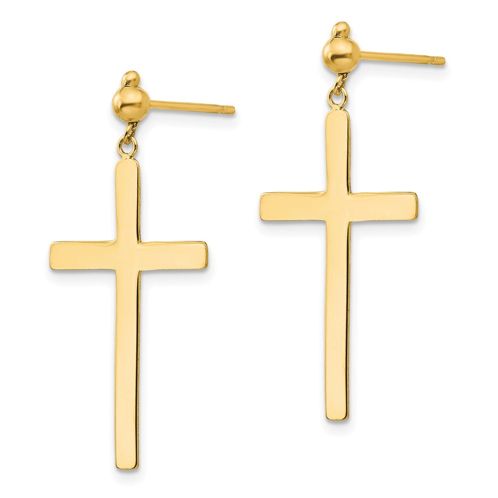 14k Yellow Gold 16 mm Cross Dangle Post Earrings (1.32 grams)