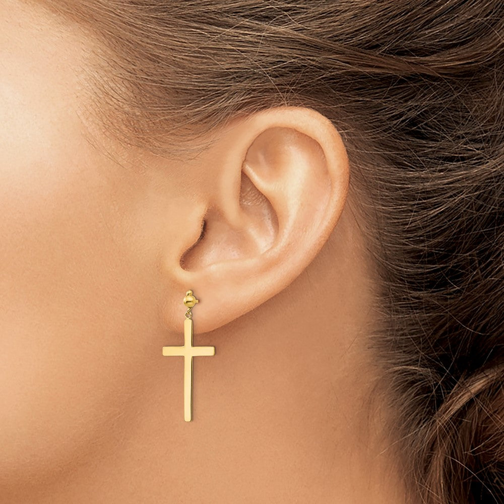 14k Yellow Gold 16 mm Cross Dangle Post Earrings (1.32 grams)