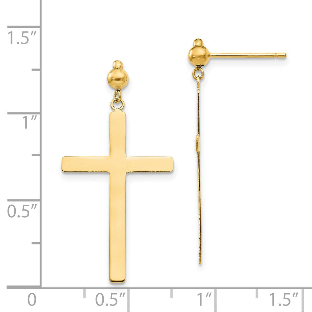 14k Yellow Gold 16 mm Cross Dangle Post Earrings (1.32 grams)