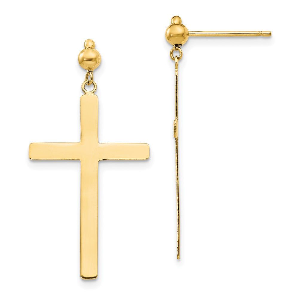 14k Yellow Gold 16 mm Cross Dangle Post Earrings