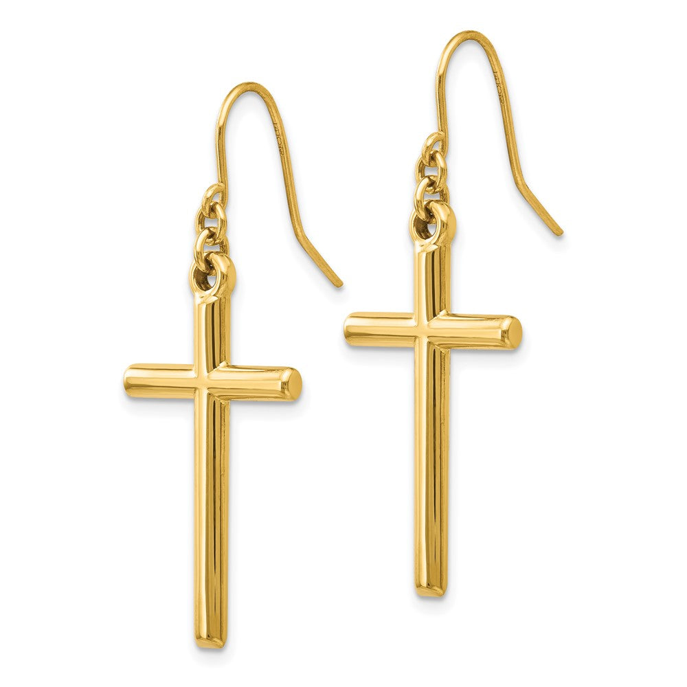 14k Yellow Gold 14 mm Cross Shepherd HooDangle Earrings (1.39 grams)