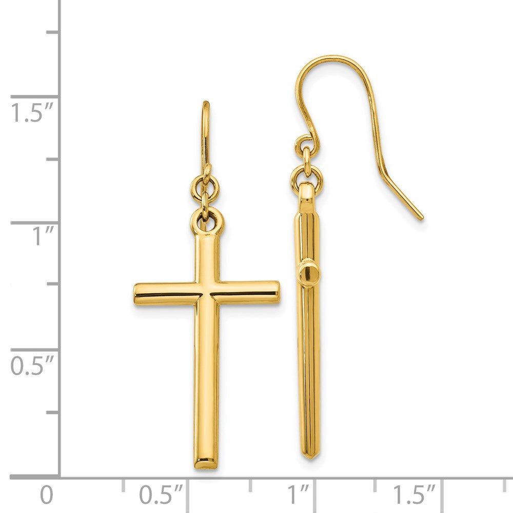 14k Yellow Gold 14 mm Cross Shepherd HooDangle Earrings (1.39 grams)