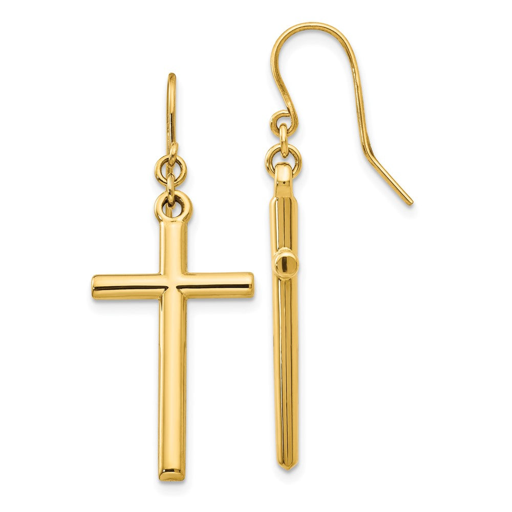 14k Yellow Gold 14 mm Cross Shepherd HooDangle Earrings (1.39 grams)