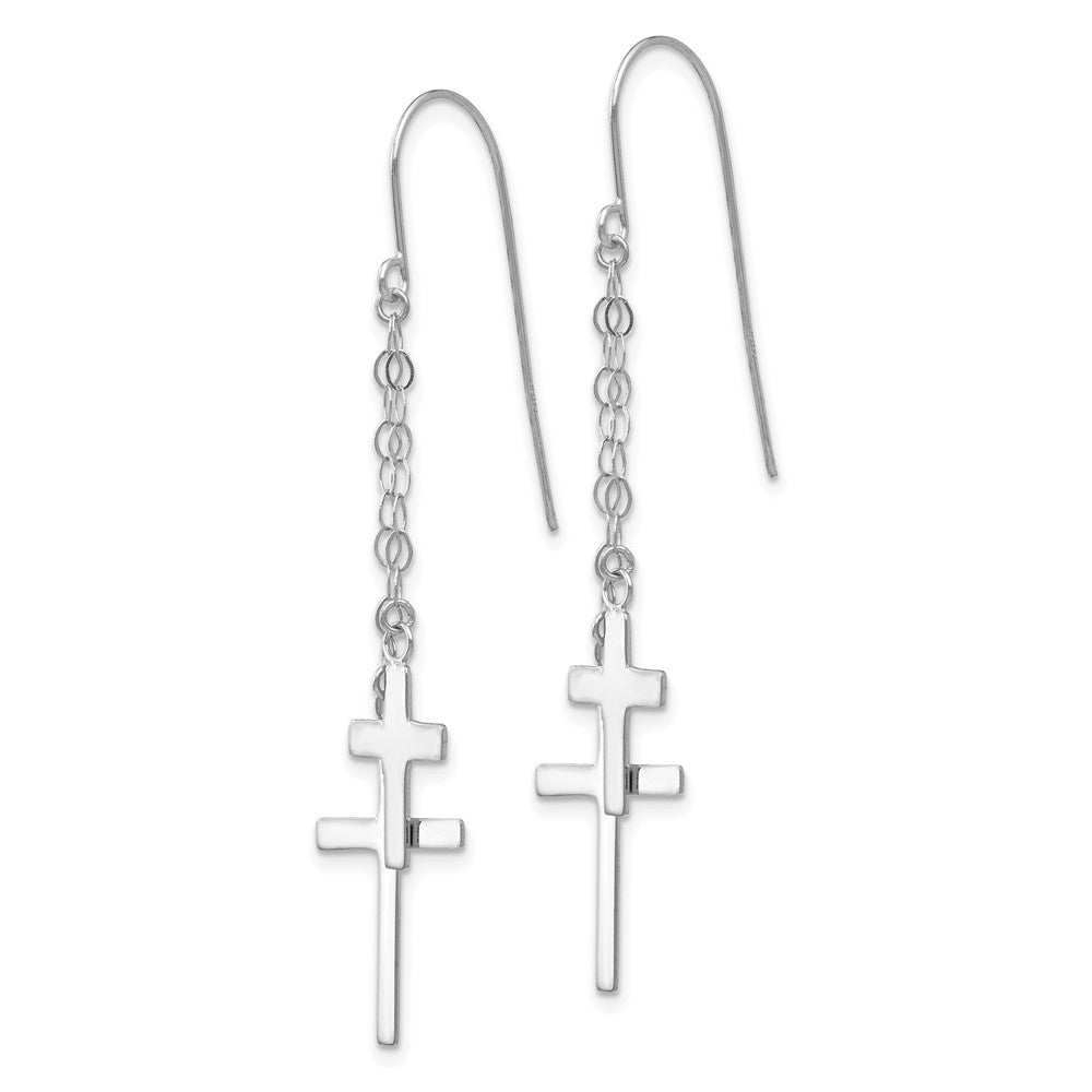 14k White Gold 12 mm  Chain Dangle Cross Shepherd Hook Earrings (1.12 grams)