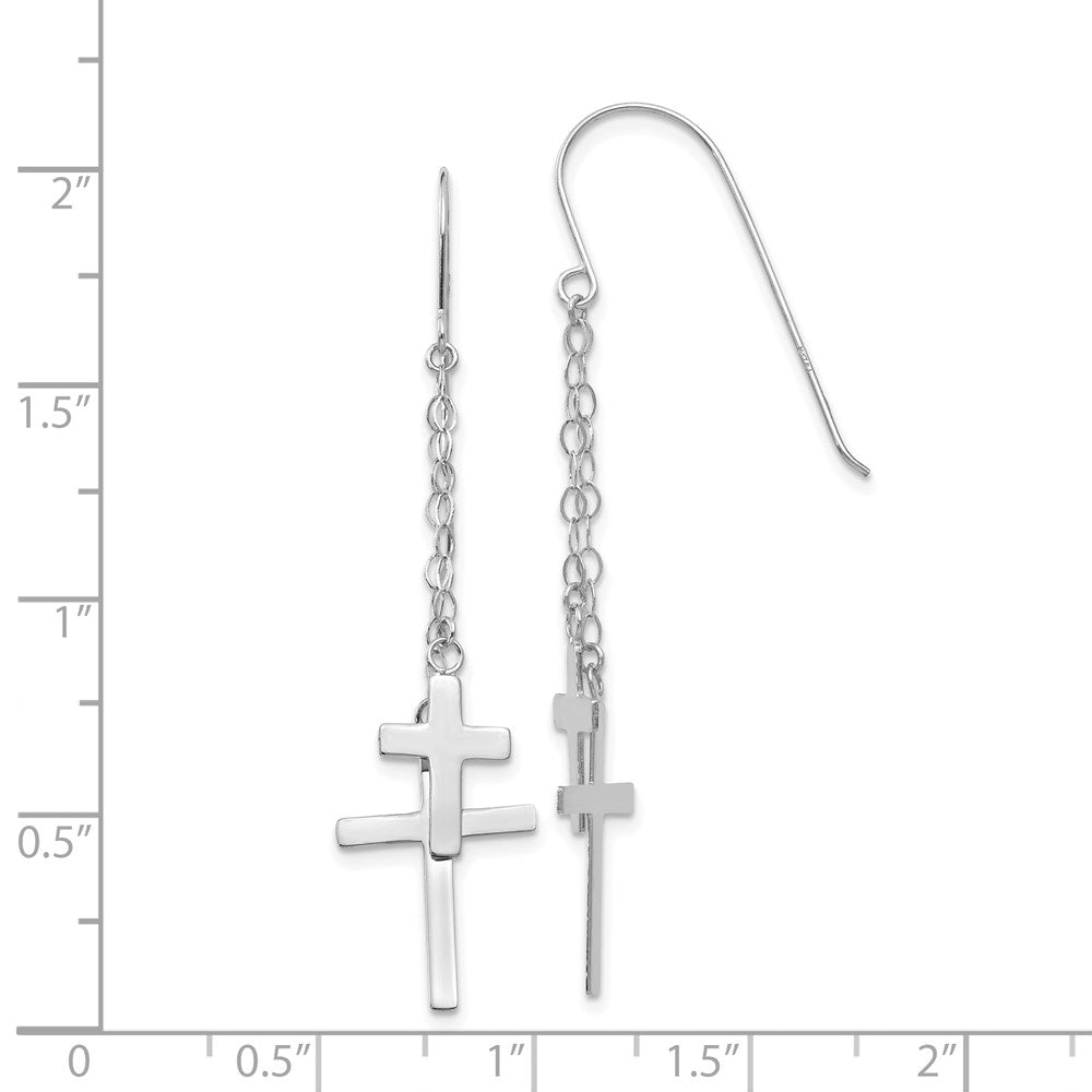 14k White Gold 12 mm  Chain Dangle Cross Shepherd Hook Earrings (1.12 grams)