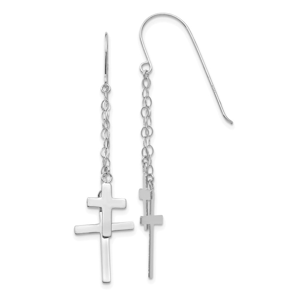 14k White Gold 12 mm  Chain Dangle Cross Shepherd Hook Earrings (1.12 grams)