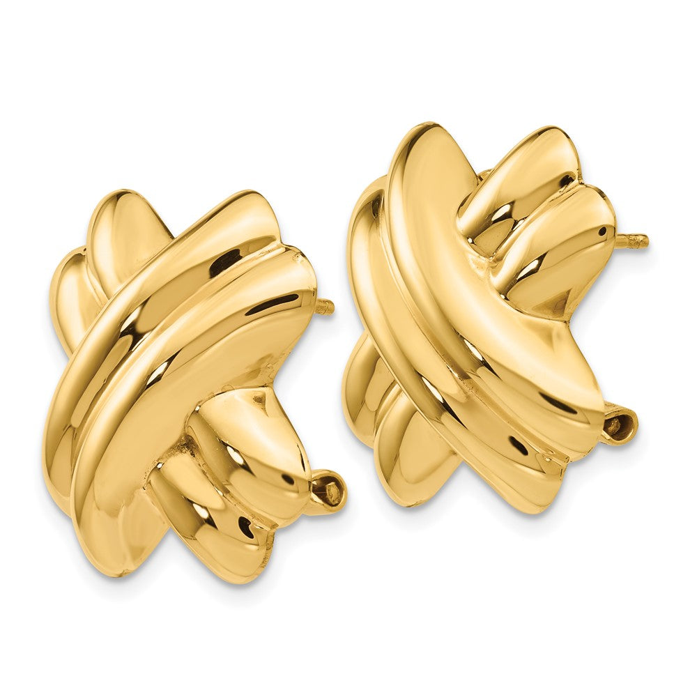 14k Yellow Gold 20 mm Polished X Omega Back Post Earrings (6.34 grams)