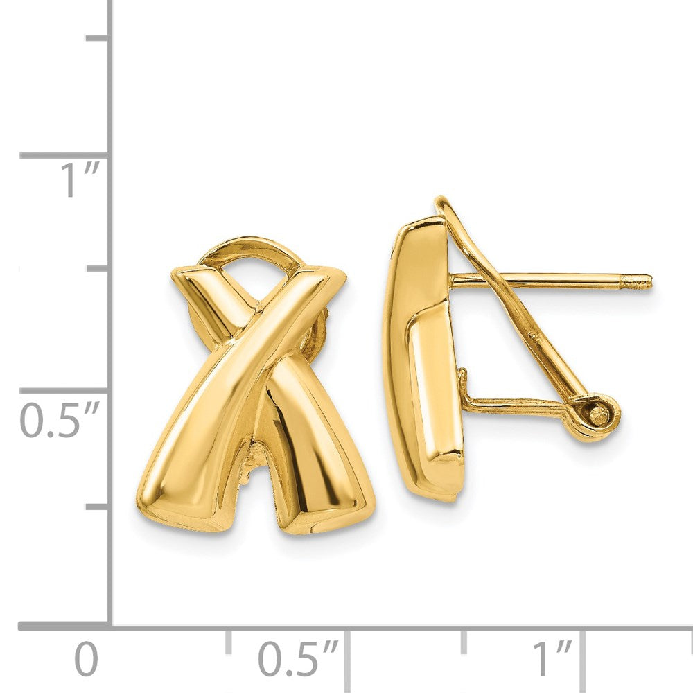 14k Yellow Gold 13 mm Polished X Omega Back Post Earrings (3.23 grams)