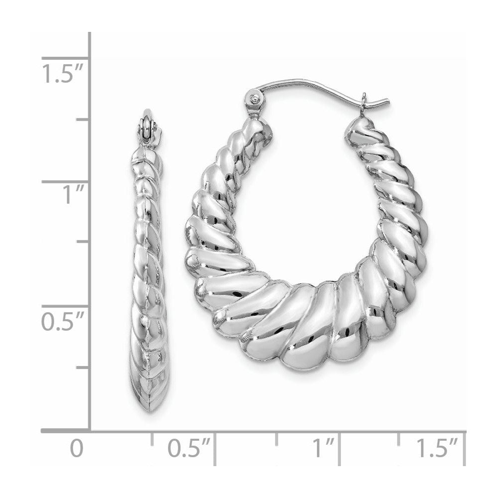 14k White Gold 4 mm Polished Scalloped Hoop Earrings (2.51 grams)