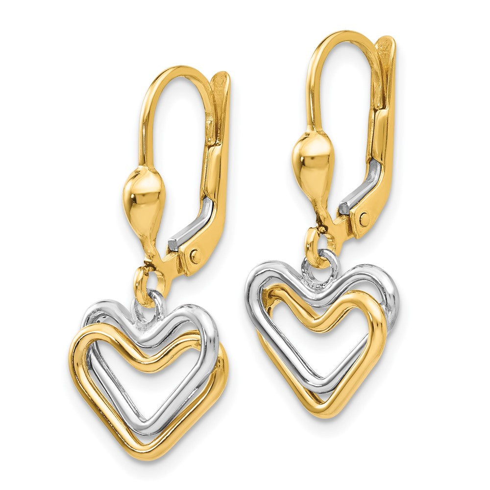 14k Two-tone 12 mm Heart Leverback Dangle Earrings (1.74 grams)