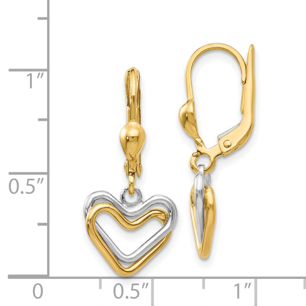 14k Two-tone 12 mm Heart Leverback Dangle Earrings (1.74 grams)