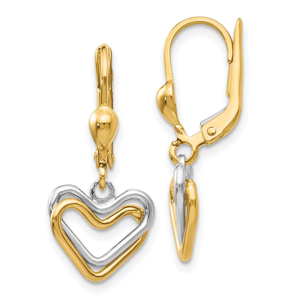 14k Two-tone 12 mm Heart Leverback Dangle Earrings (1.74 grams)