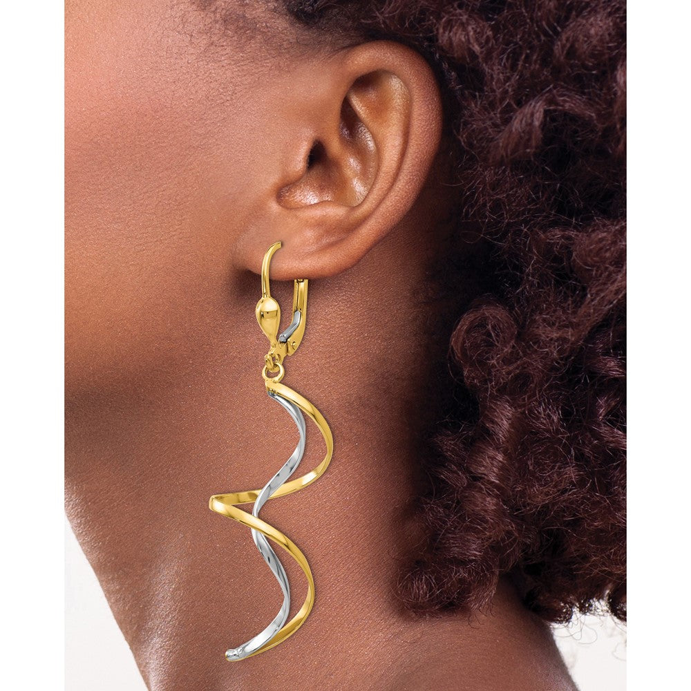 14k Two-tone 14 mm Spiral Dangle Earrings (3.59 grams)