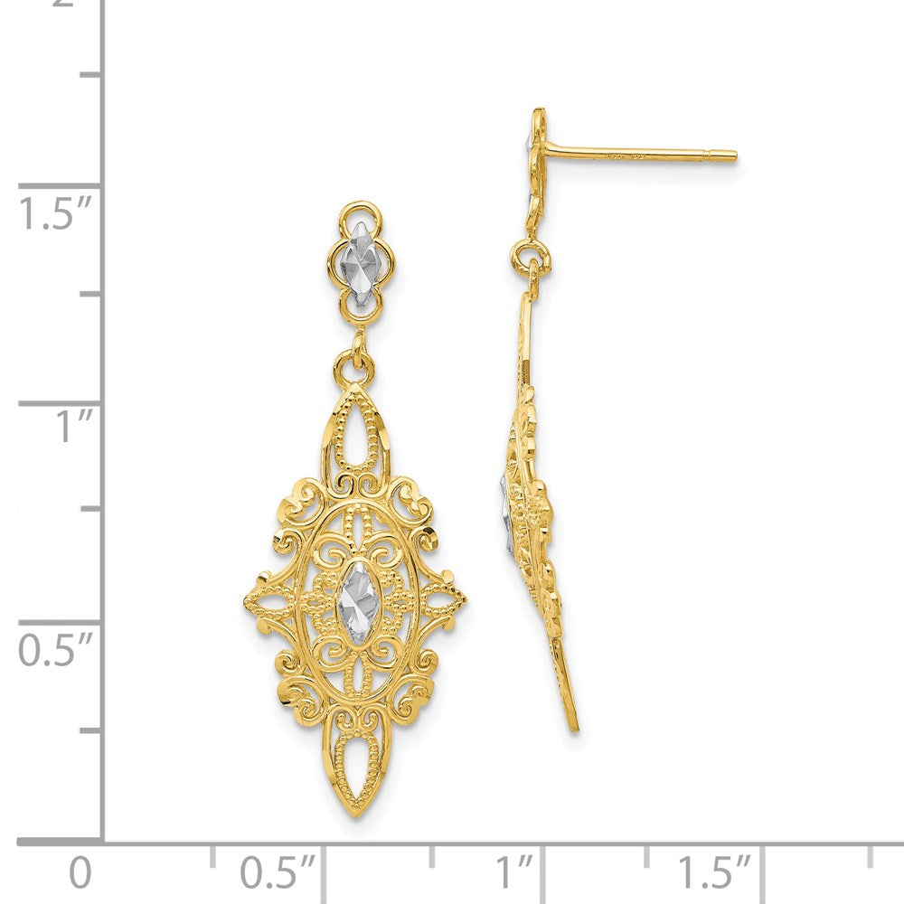 14k Yellow & Rhodium 13 mm  Diamond-cut Filigree E (2.17 grams)