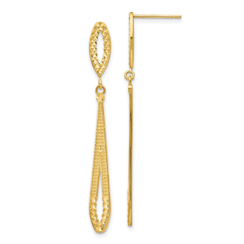 14k Yellow Gold 5 mm Diamond-cut Dangle Post Earrings (1.98 grams)