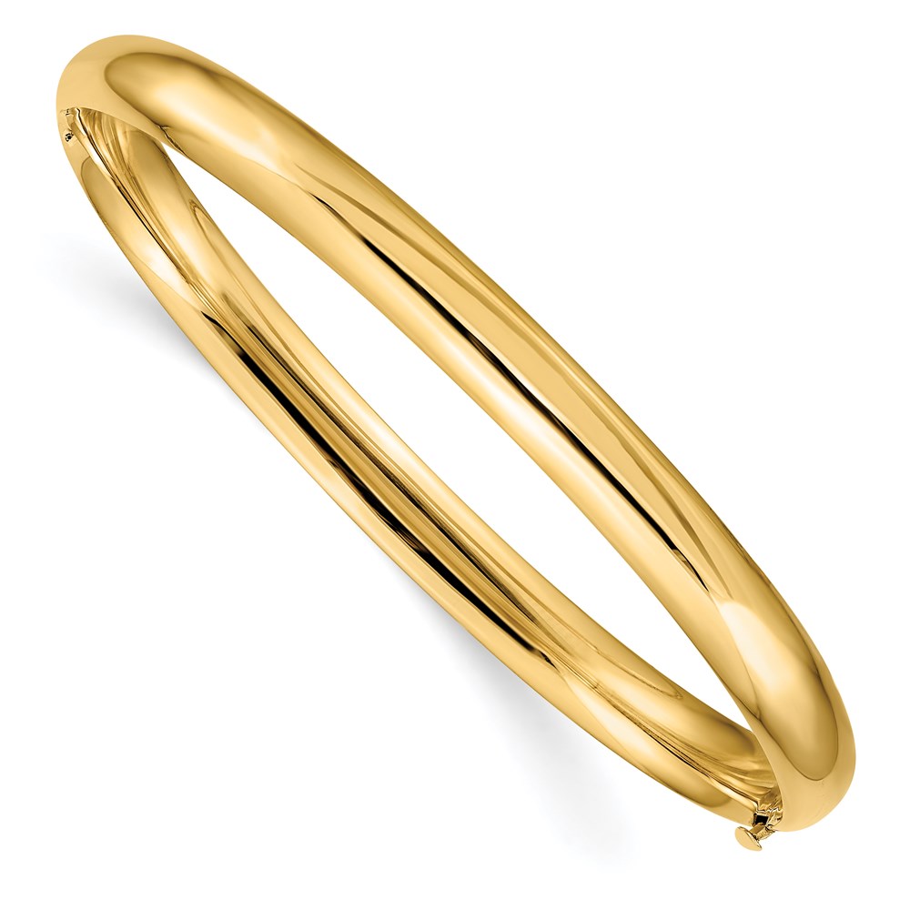 14k Yellow Gold 6 mm 4/1 High Polished Hinged Bangle Bracelet (6.75 grams)