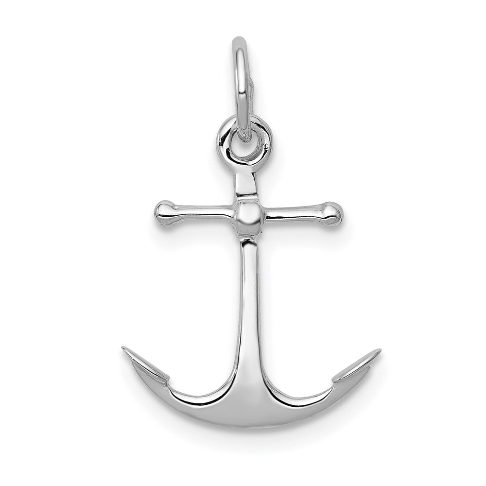 14k White Gold 14 mm  Solid Polished 3-D Anchor Charm (0.52 grams)