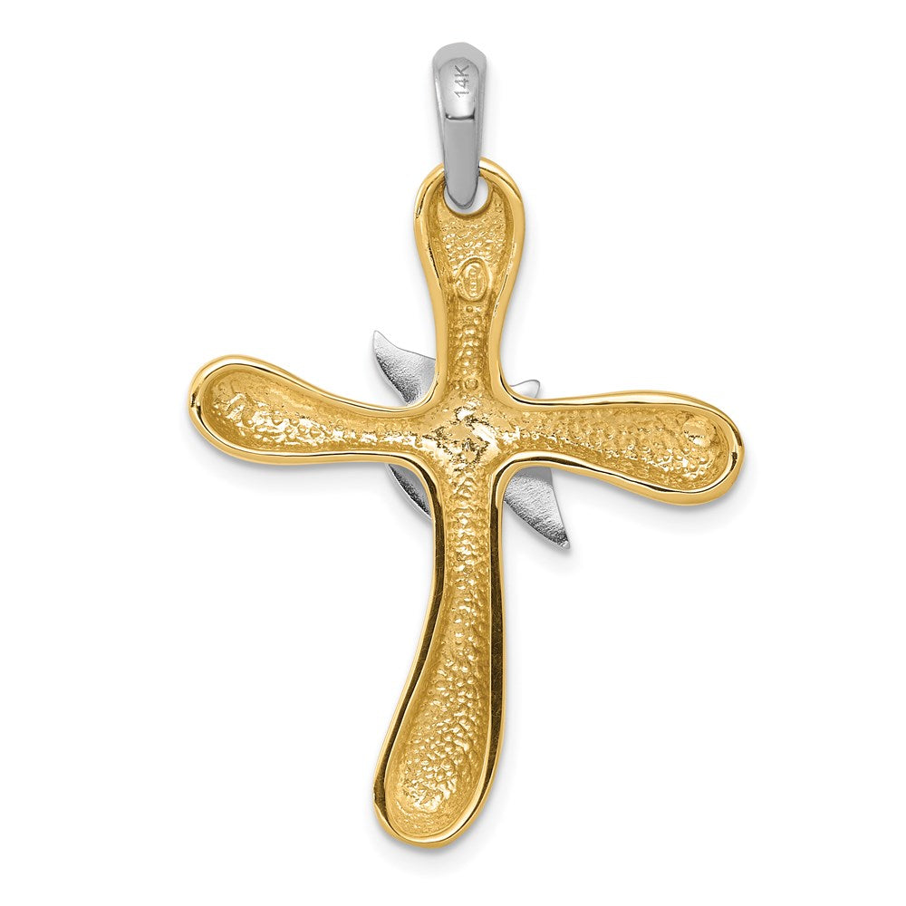 14k Two-tone 26 mm Dove Cross Pendant (4.32 grams)