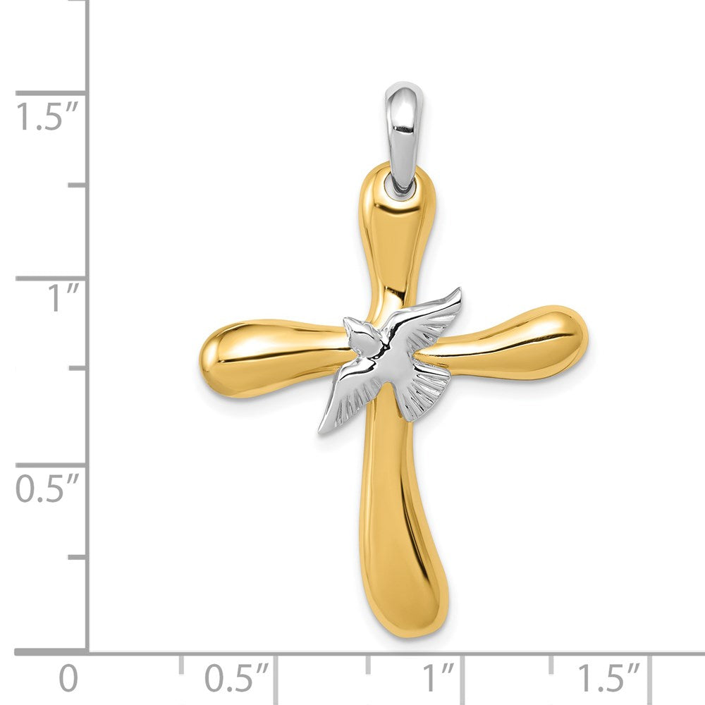 14k Two-tone 26 mm Dove Cross Pendant (4.32 grams)