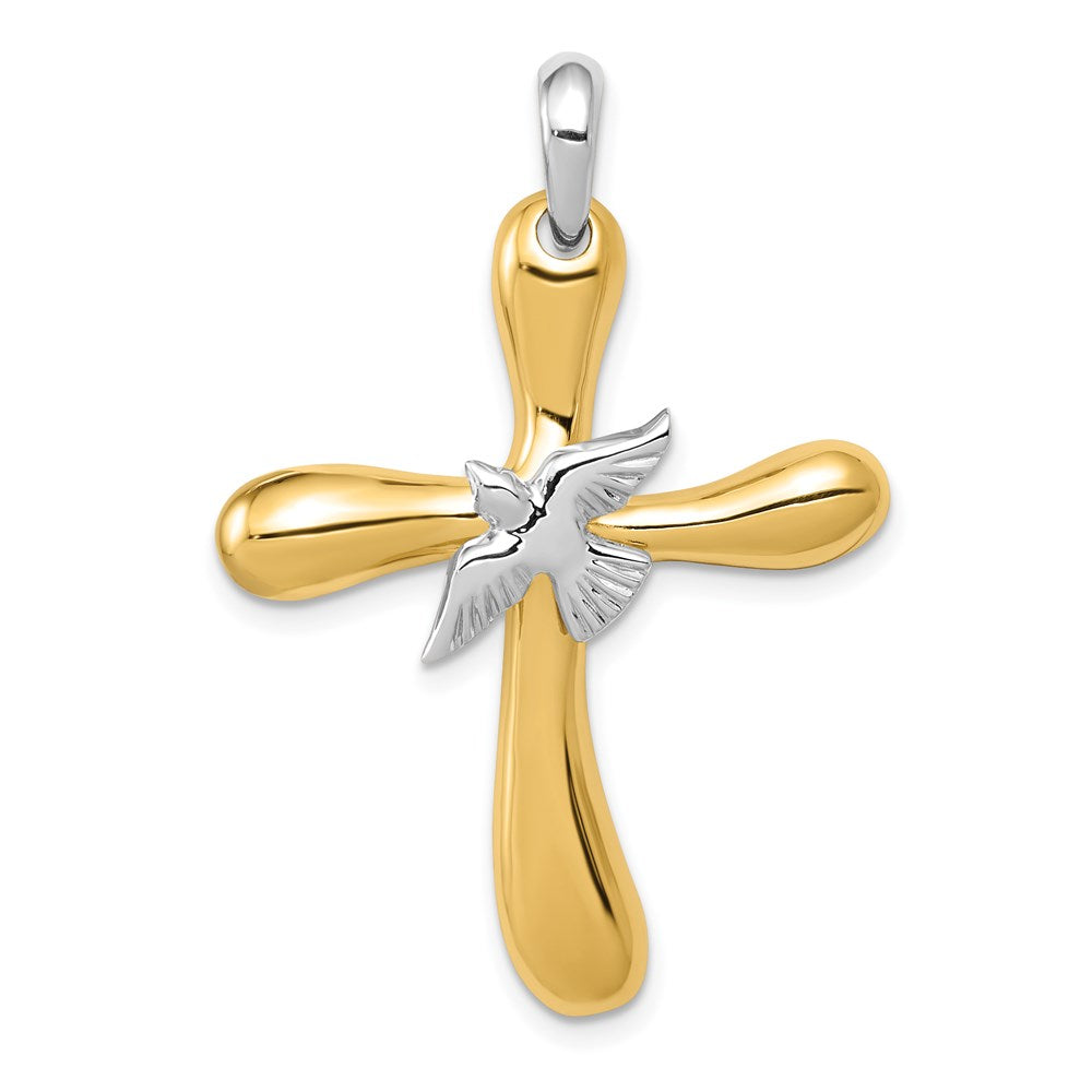 14k Two-tone 26 mm Dove Cross Pendant (4.32 grams)