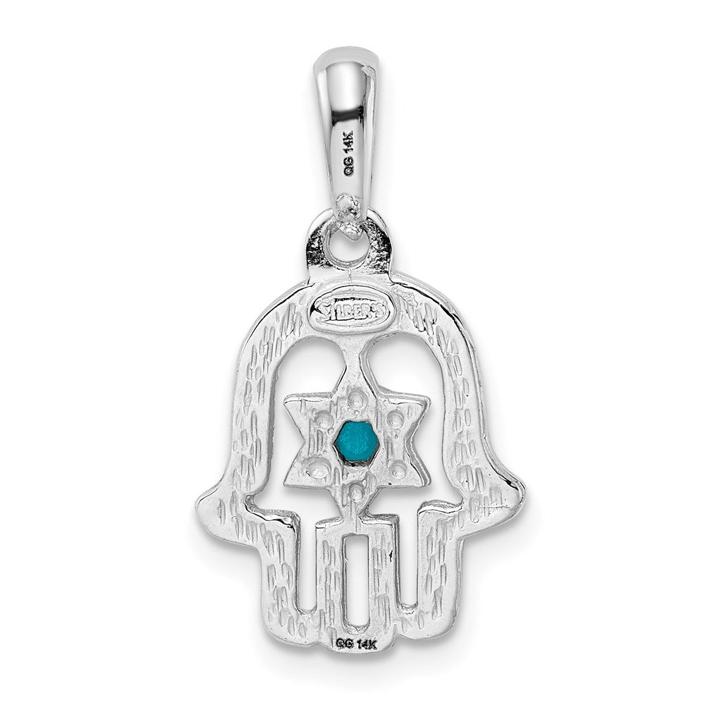 14k White Gold 13 mm Turquoise Chamseh Pendant (1.64 grams)