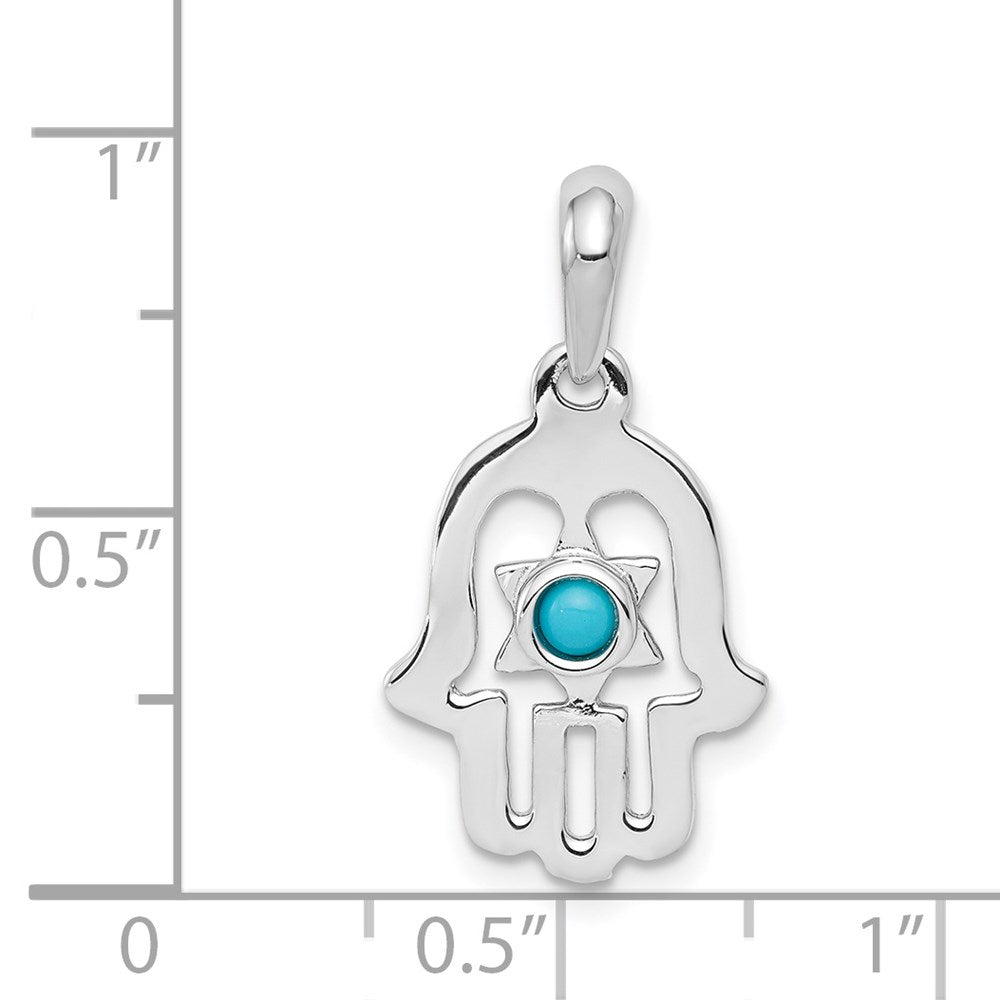 14k White Gold 13 mm Turquoise Chamseh Pendant (1.64 grams)