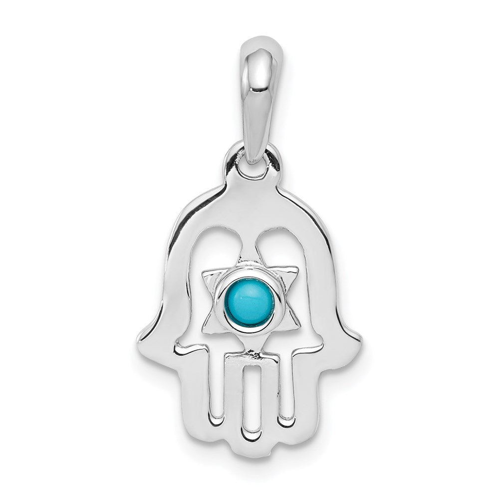 14k White Gold 13 mm Turquoise Chamseh Pendant (1.64 grams)
