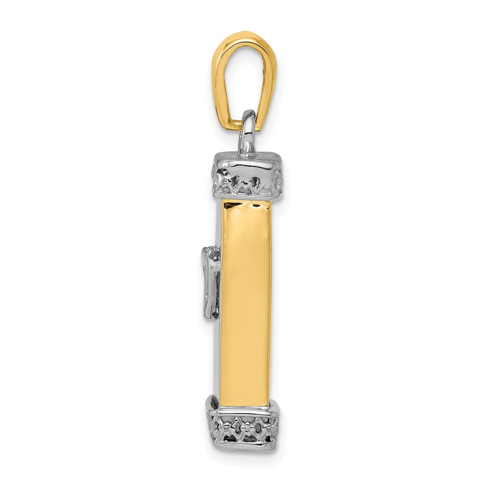 14k Two-tone 9 mm Two-Tone 3D Mezuzah Pendant (4.73 grams)