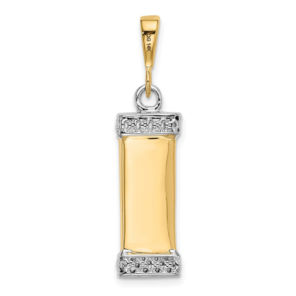 14k Two-tone 9 mm Two-Tone 3D Mezuzah Pendant (4.73 grams)