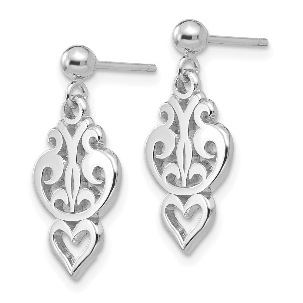 14k White Gold 9 mm Filigree Heart Dangle Earrings (1.59 grams)