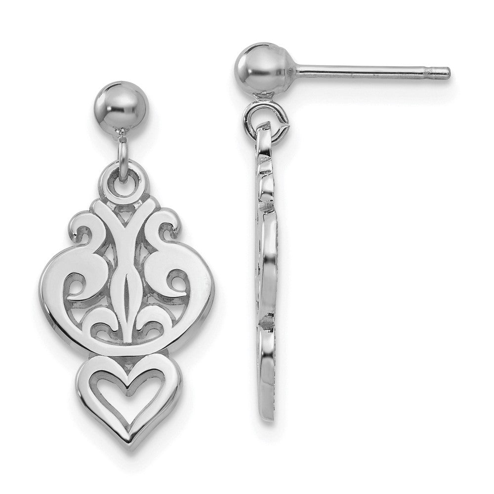 14k White Gold 9 mm Filigree Heart Dangle Earrings (1.59 grams)