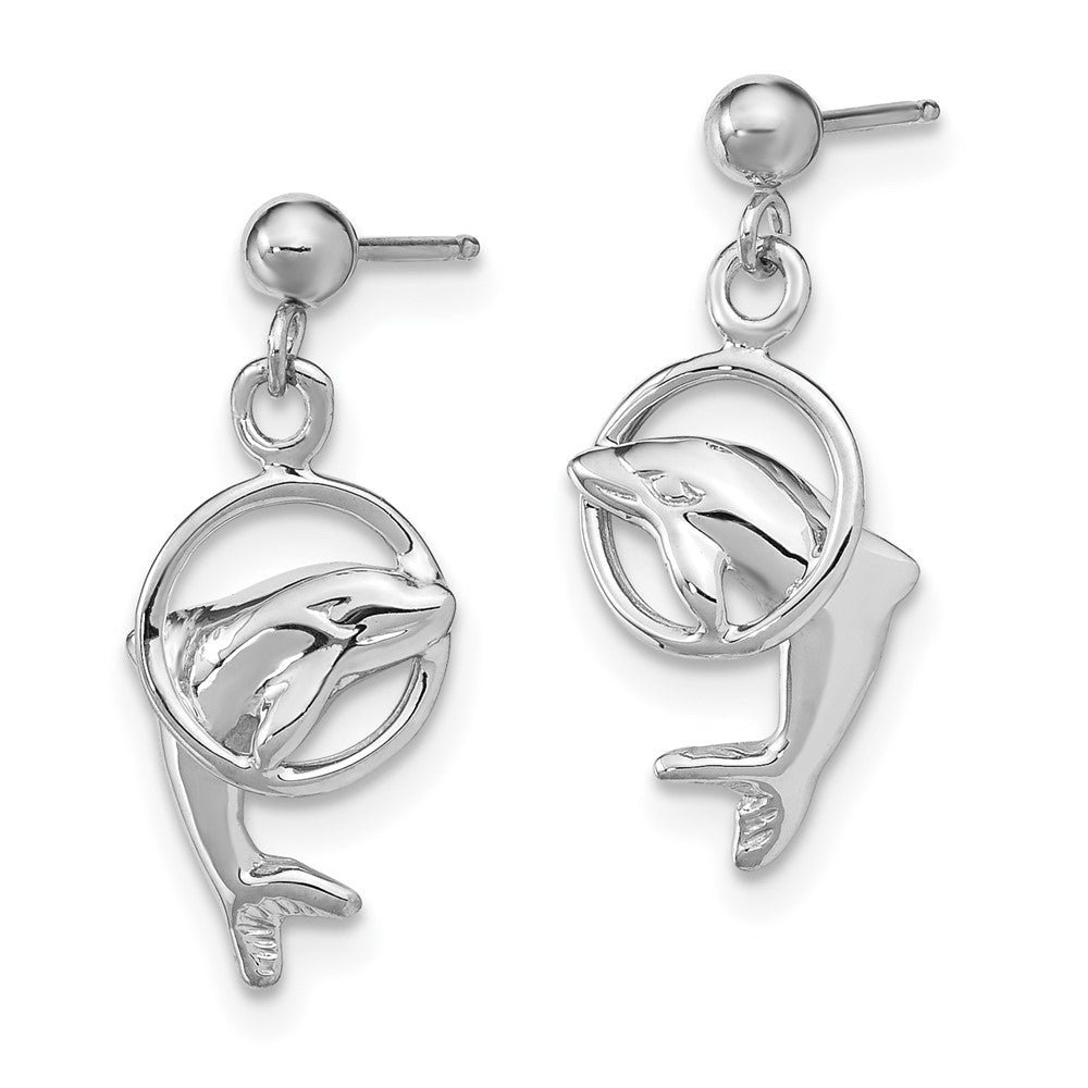 14k White Gold 9 mm Dolphin Dangle Earrings (1.4 grams)