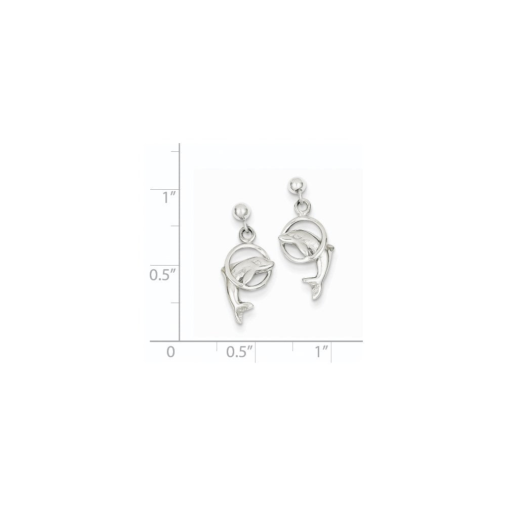 14k White Gold 9 mm Dolphin Dangle Earrings (1.4 grams)