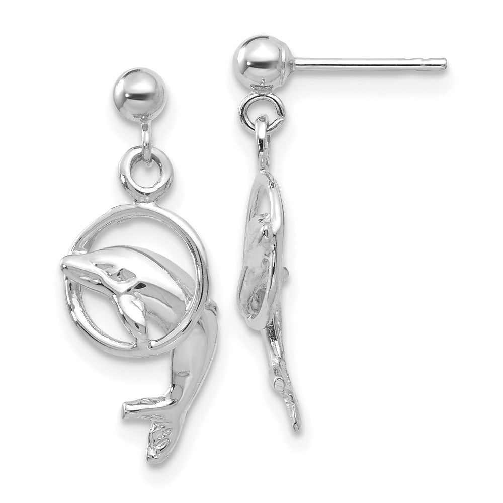 14k White Gold 9 mm Dolphin Dangle Earrings (1.4 grams)