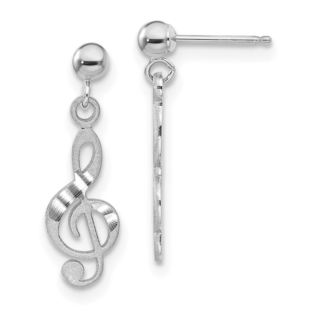 14k White Gold 6 mm Treble Clef Dangle Earrings (0.92 grams)