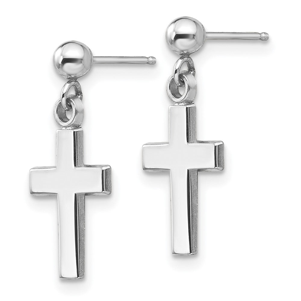 14k White Gold 8 mm Polished Cross Earrings (1.09 grams)