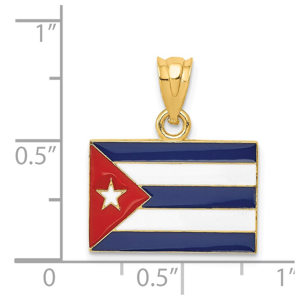 14k Yellow Gold 18 mm Enameled Cuba Flag Pendant (1.43 grams)