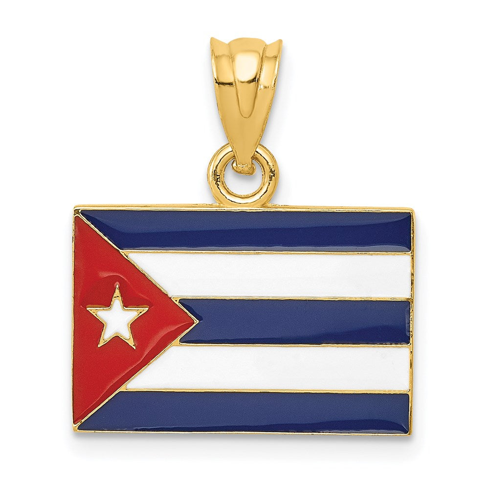 14k Yellow Gold 18 mm Enameled Cuba Flag Pendant (1.43 grams)