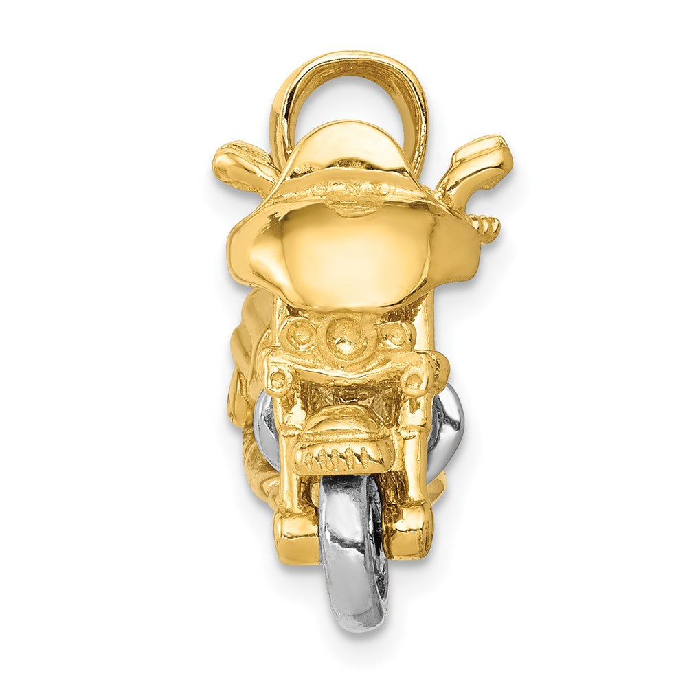 14k Two-tone 27 mm 3-D Moveable Motorcycle Pendant (7.83 grams)