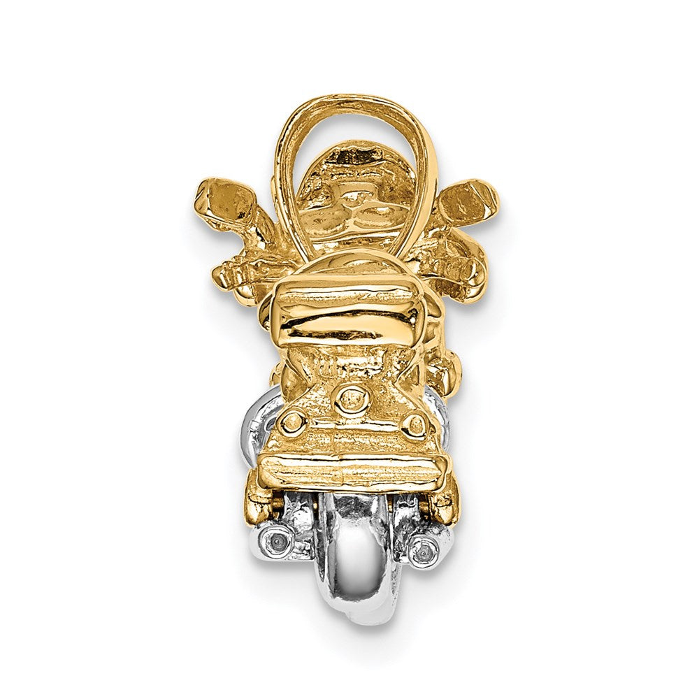 14k Two-tone 27 mm 3-D Moveable Motorcycle Pendant (7.83 grams)