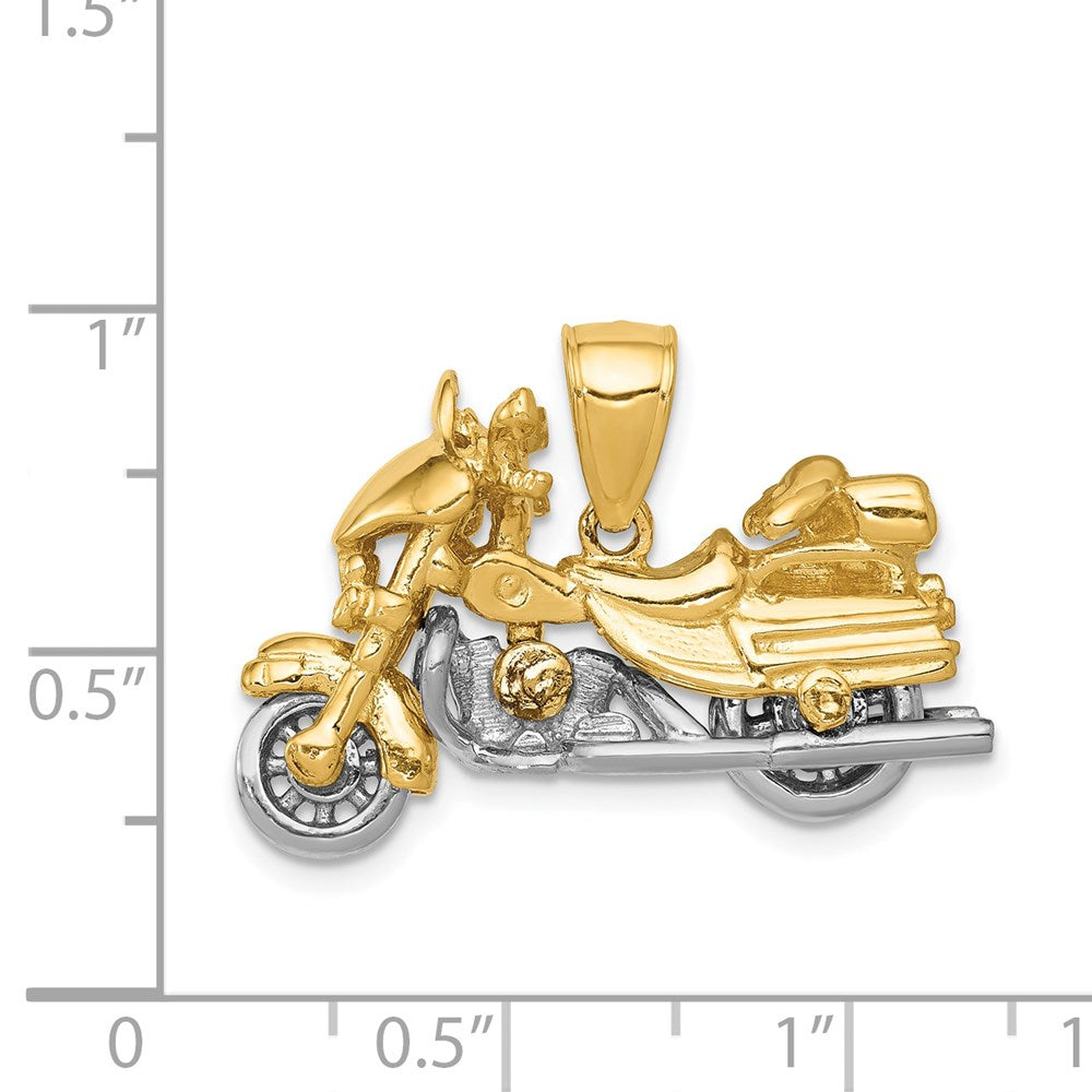 14k Two-tone 27 mm 3-D Moveable Motorcycle Pendant (7.83 grams)