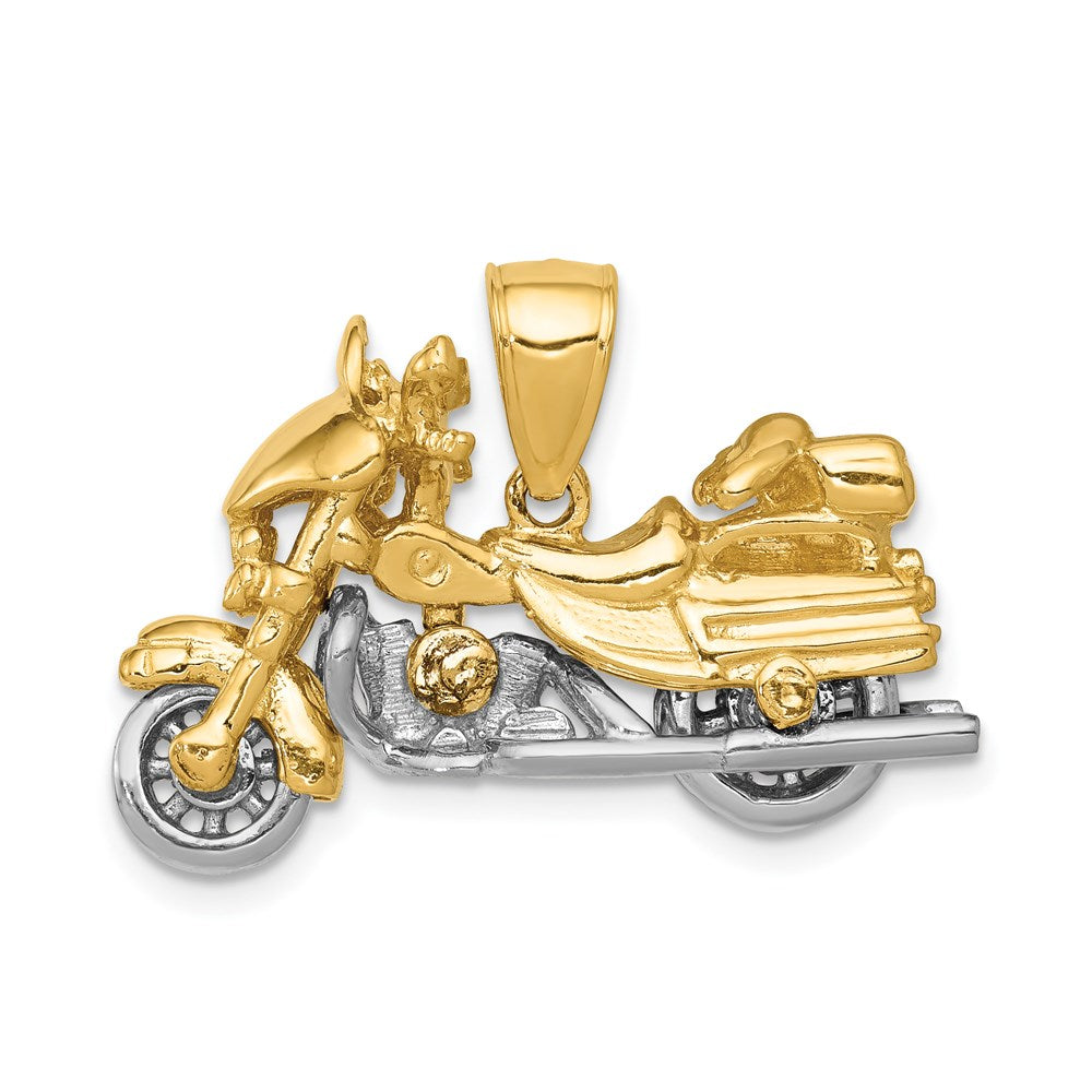 14k Two-tone 27 mm 3-D Moveable Motorcycle Pendant (7.83 grams)