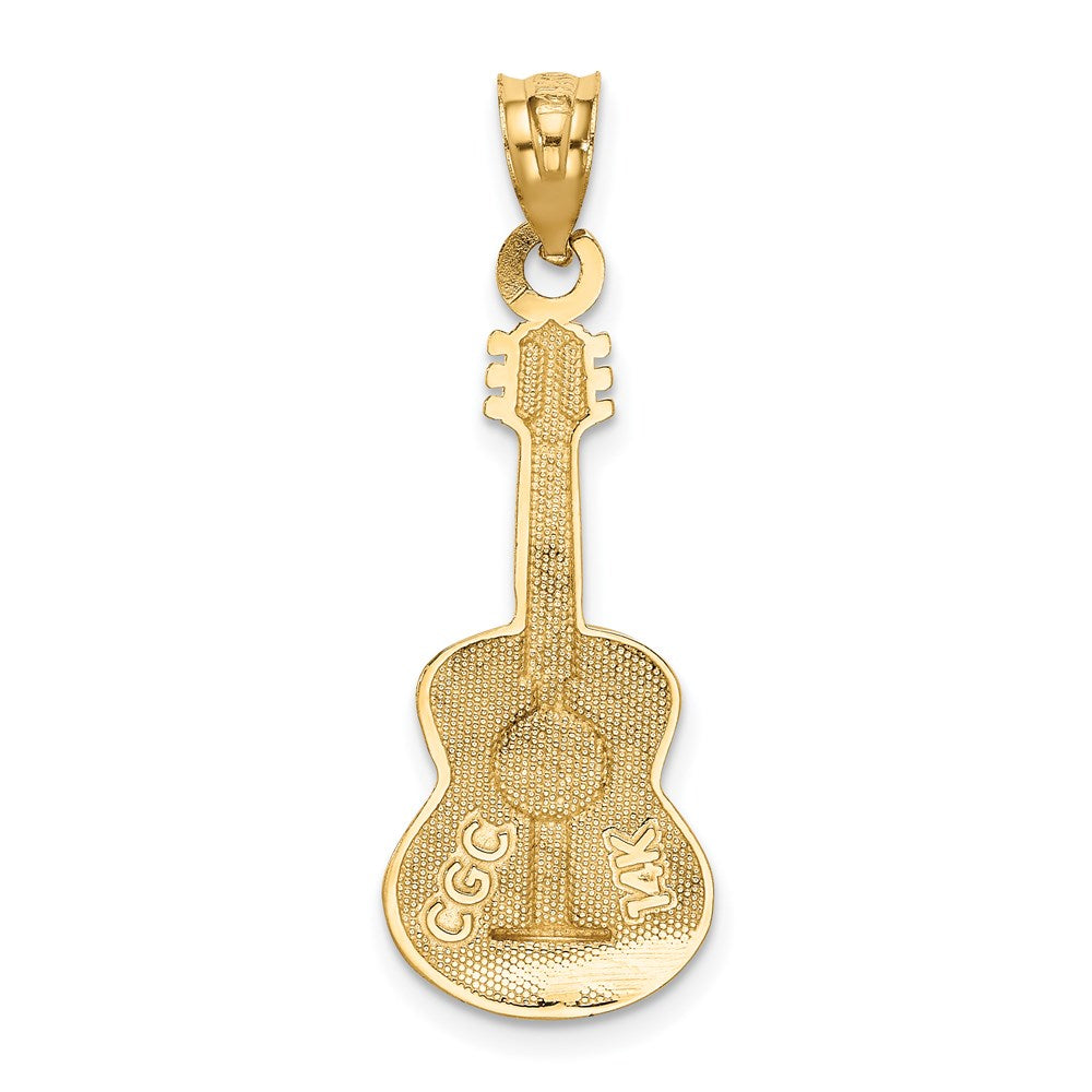 14k Yellow Gold 11 mm Enameled Guitar Pendant (1.66 grams)