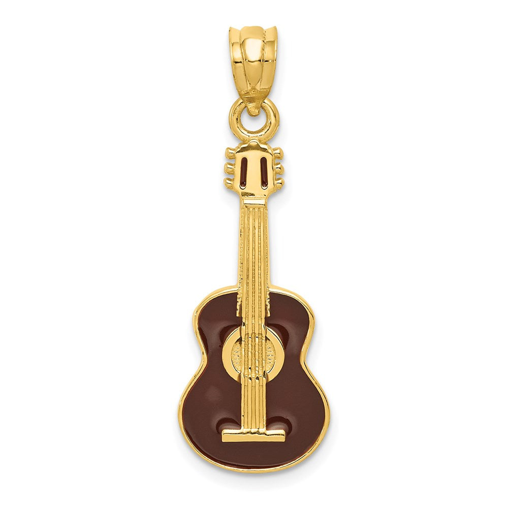 14k Yellow Gold 11 mm Enameled Guitar Pendant (1.66 grams)